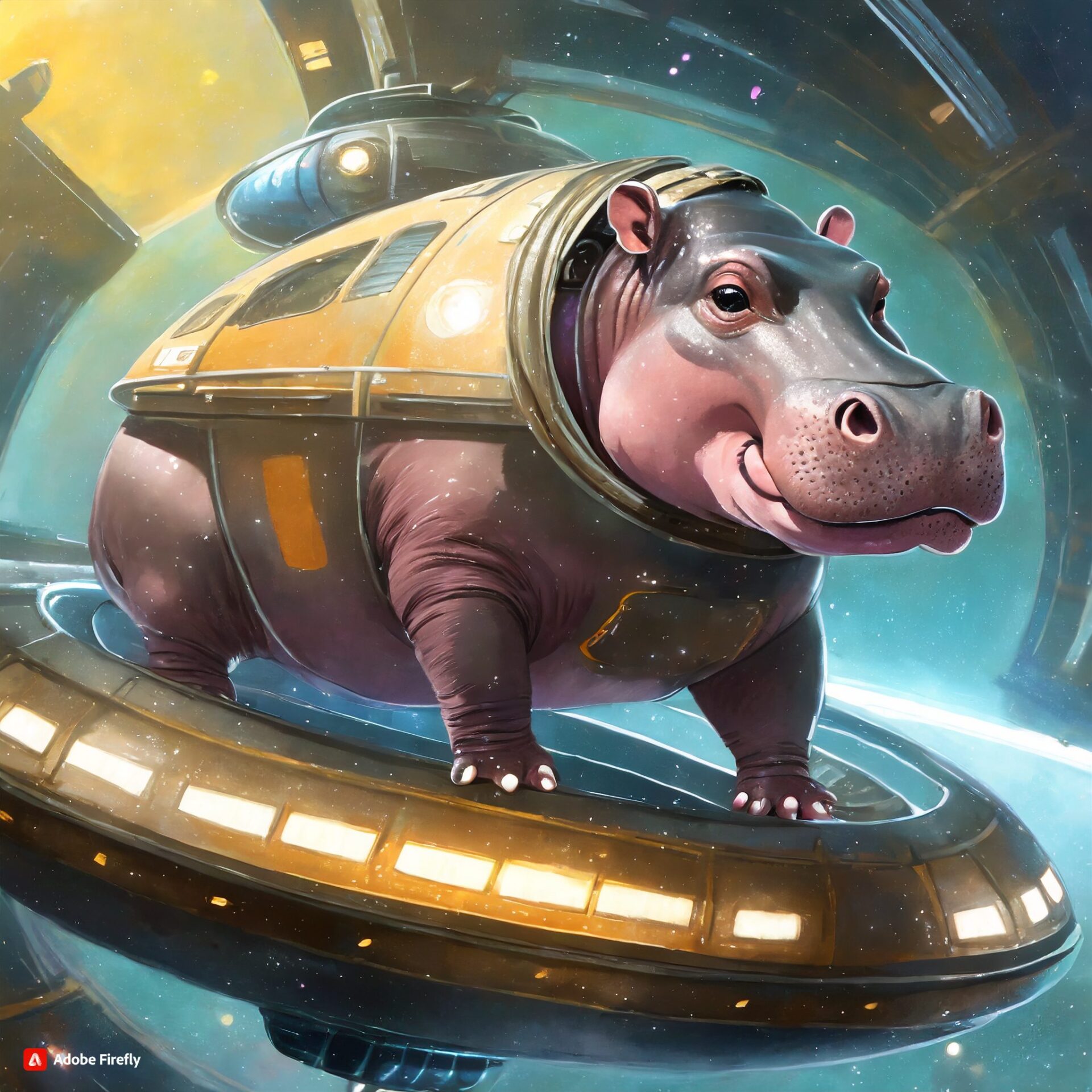 hipopotamo en una nave espacial