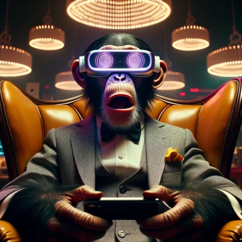 mono con gafas de realidad virtual