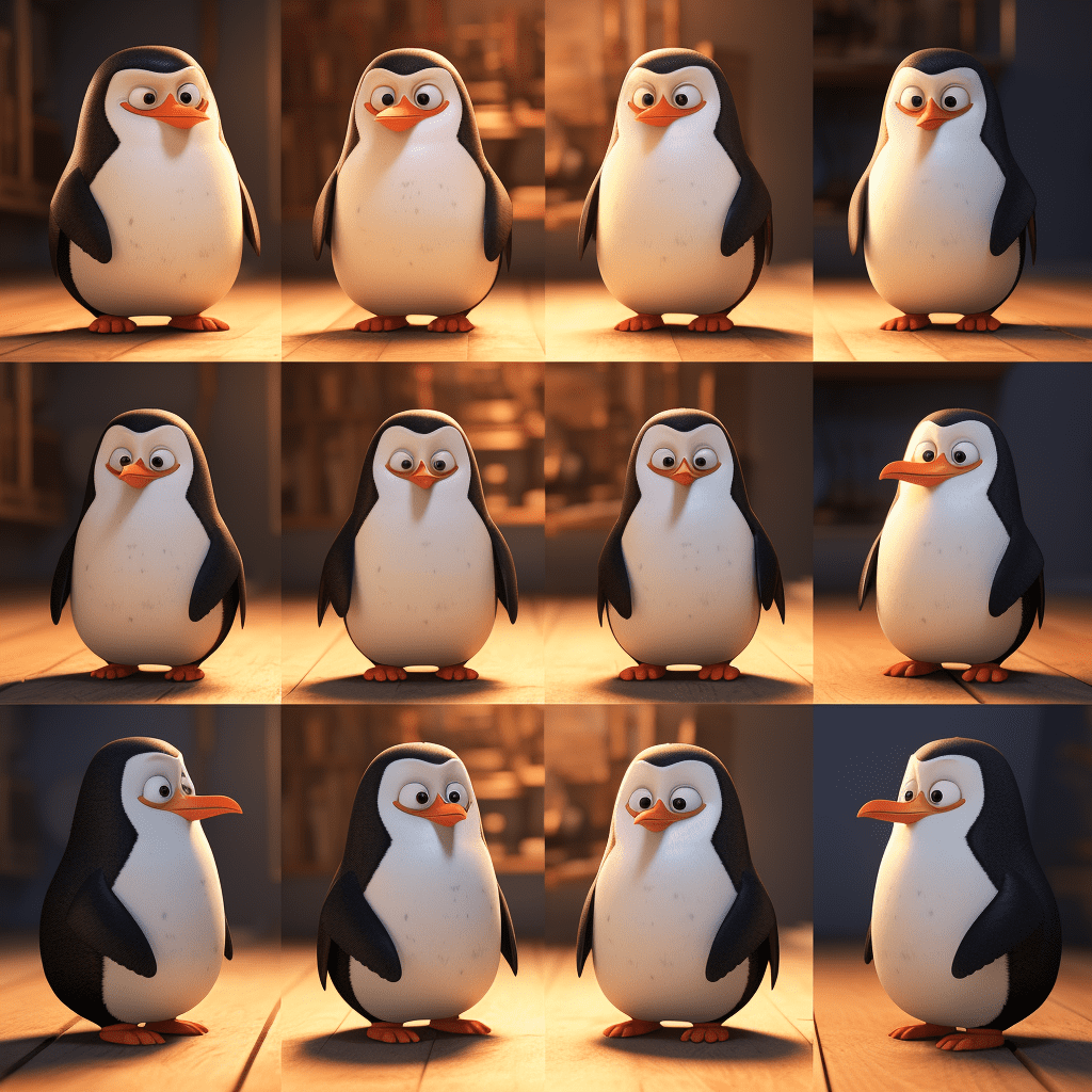 pinguinos en diferentes angulos de vista