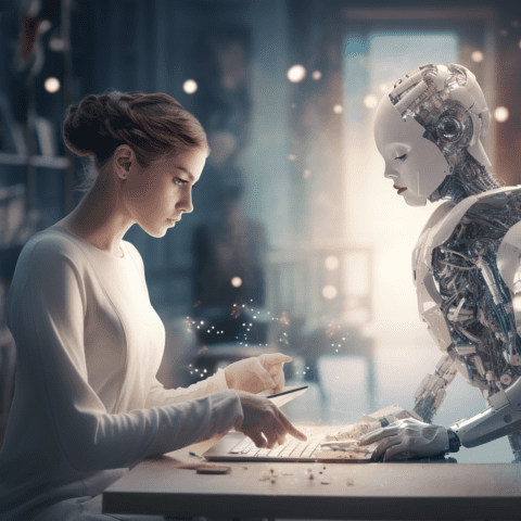 humano trabajando con un robot