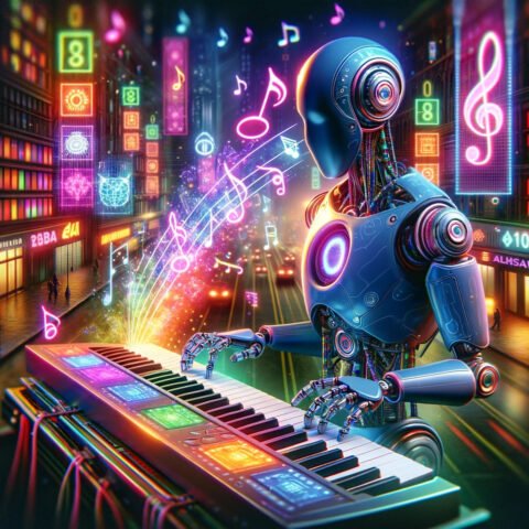 un robot creando musica