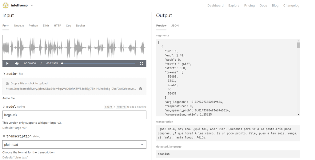 Transcribe cualquier audio con Whisper de OpenAI 6 replicate.com