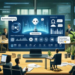 imagen representativa de la funcionalidad de Limitless, mostrando una interfaz digital de una aplicación impulsada por IA que transcribe y resume reuniones en tiempo real