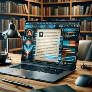 espacio de trabajo digital con una herramienta avanzada de escritura académica basada en IA