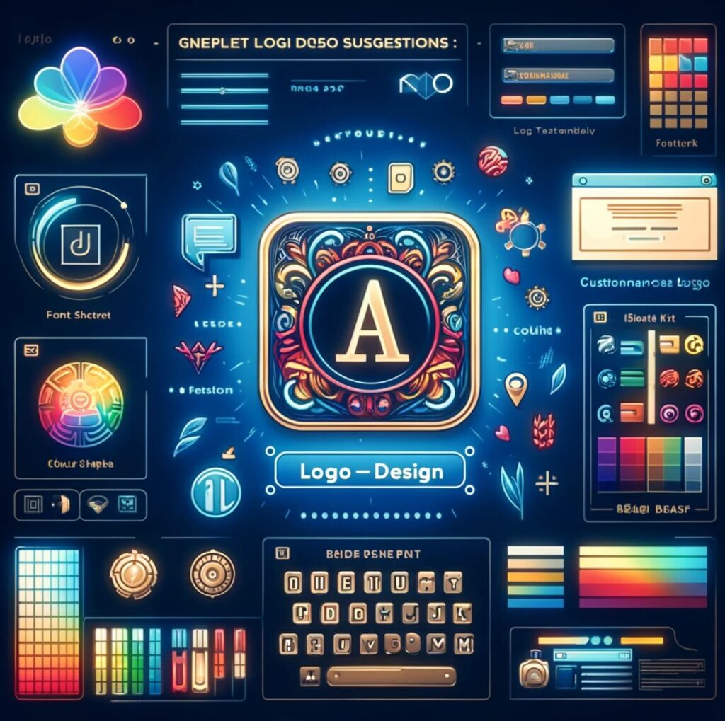Ilustración de una herramienta de diseño de logotipos impulsada por IA mostrando un panel digital para crear y personalizar logotipos. El panel incluye características como selección de fuentes, esquemas de color y plantillas de logotipos. Destaca las sugerencias de diseño impulsadas por IA y la capacidad de generar kits de marca completos, incluyendo tarjetas de presentación, plantillas de redes sociales y diseños de sitios web