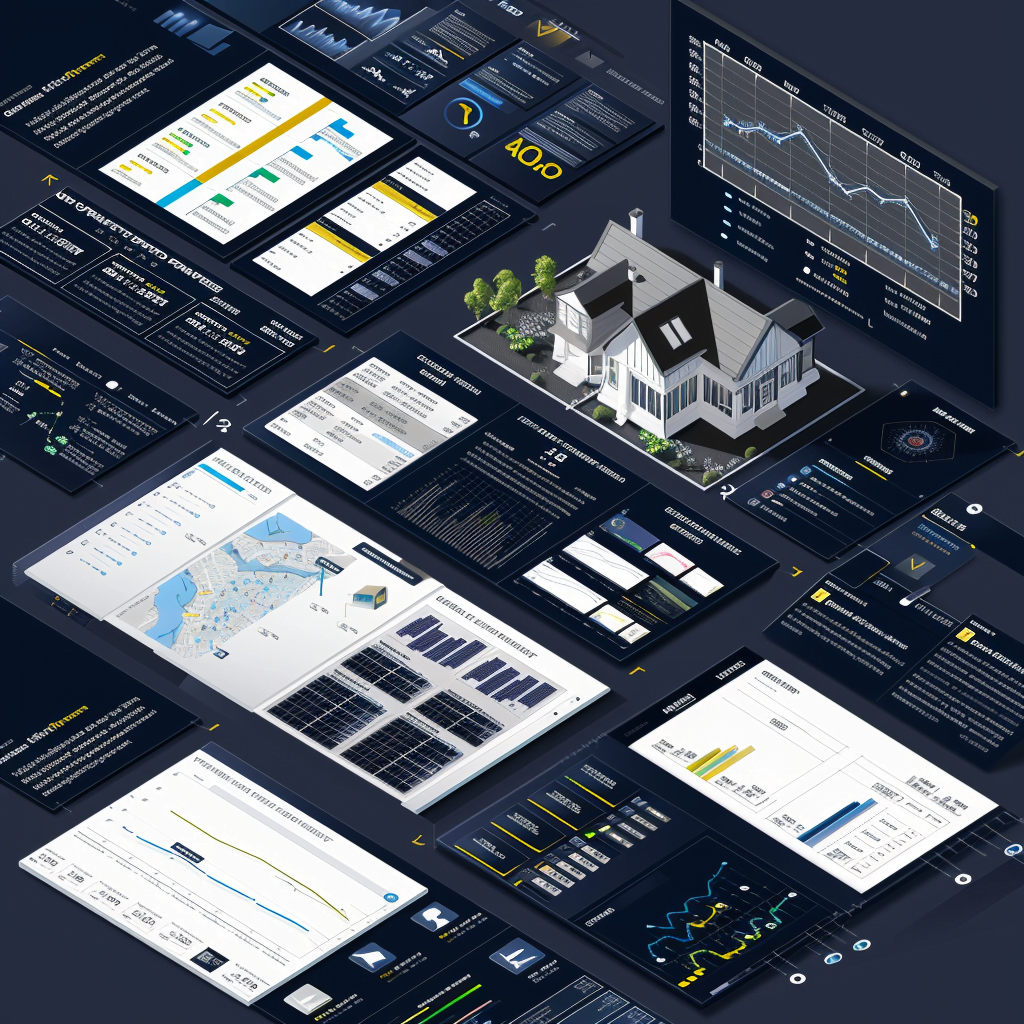 Interfaz de la plataforma de big data inmobiliario que muestra análisis de propiedades, tendencias del mercado, análisis de riesgos y visualización de datos con mapas, gráficos y tablas