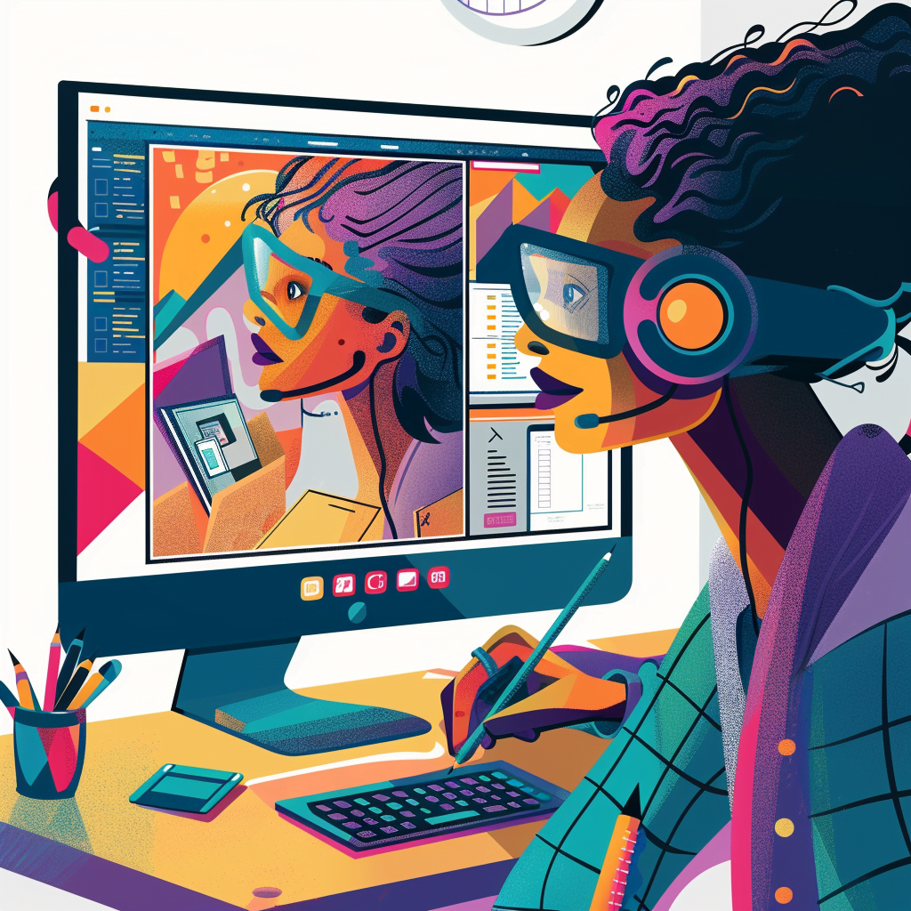 Diseñador creando imágenes con herramientas de IA en pantalla