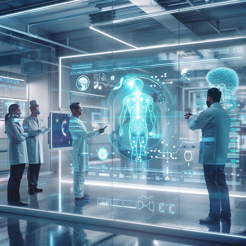 Equipo médico utilizando tecnología de inteligencia artificial para diagnósticos avanzados