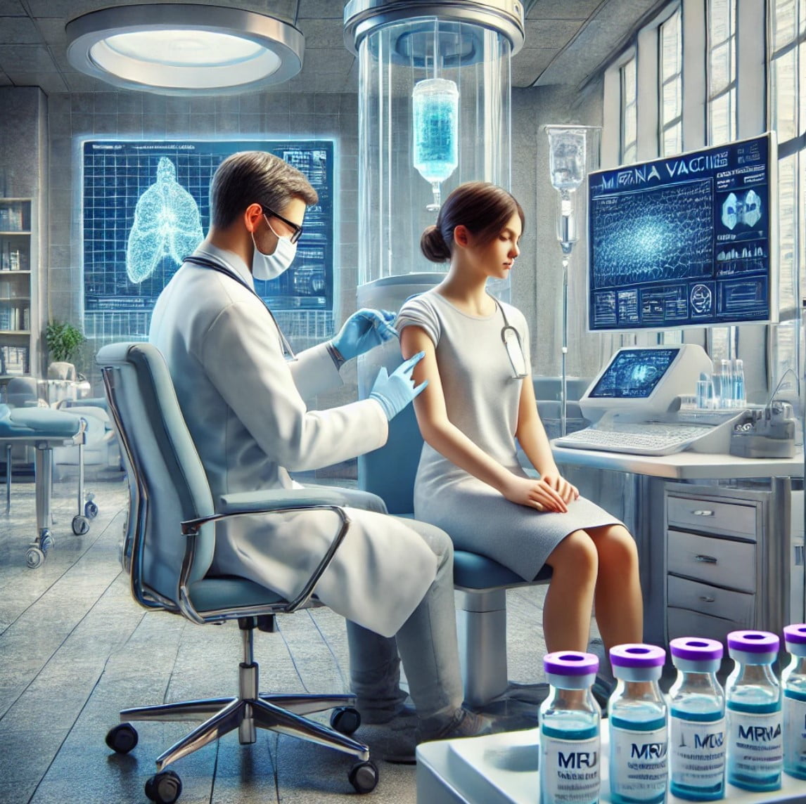 Administración de vacuna de ARNm contra el cáncer de pulmón en un entorno hospitalario moderno y avanzado