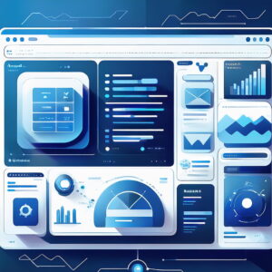 Panel de gestión de contenido impulsado por IA con interfaz moderna en azul y blanco, que muestra herramientas de análisis, programación de contenido y automatización