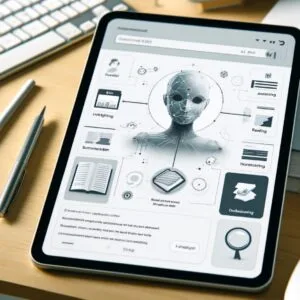 Interfaz digital de asistente de investigación impulsado por IA con opciones para organizar, resaltar, resumir y visualizar conexiones entre documentos académicos