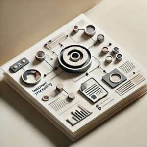 Representación minimalista de Monkt, una herramienta de inteligencia artificial, con formas geométricas abstractas que simbolizan el procesamiento de documentos y la extracción de datos, en un diseño limpio y moderno con un fondo neutral