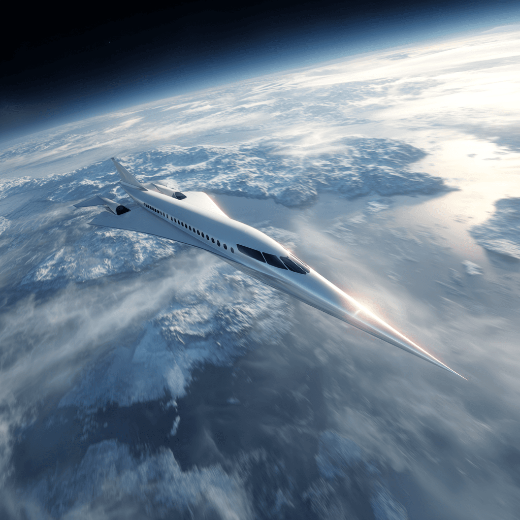 Avión supersónico futurista volando a gran altitud sobre el planeta Tierra, con diseño aerodinámico y fuselaje brillante, representando tecnología aeroespacial avanzada desarrollada por China