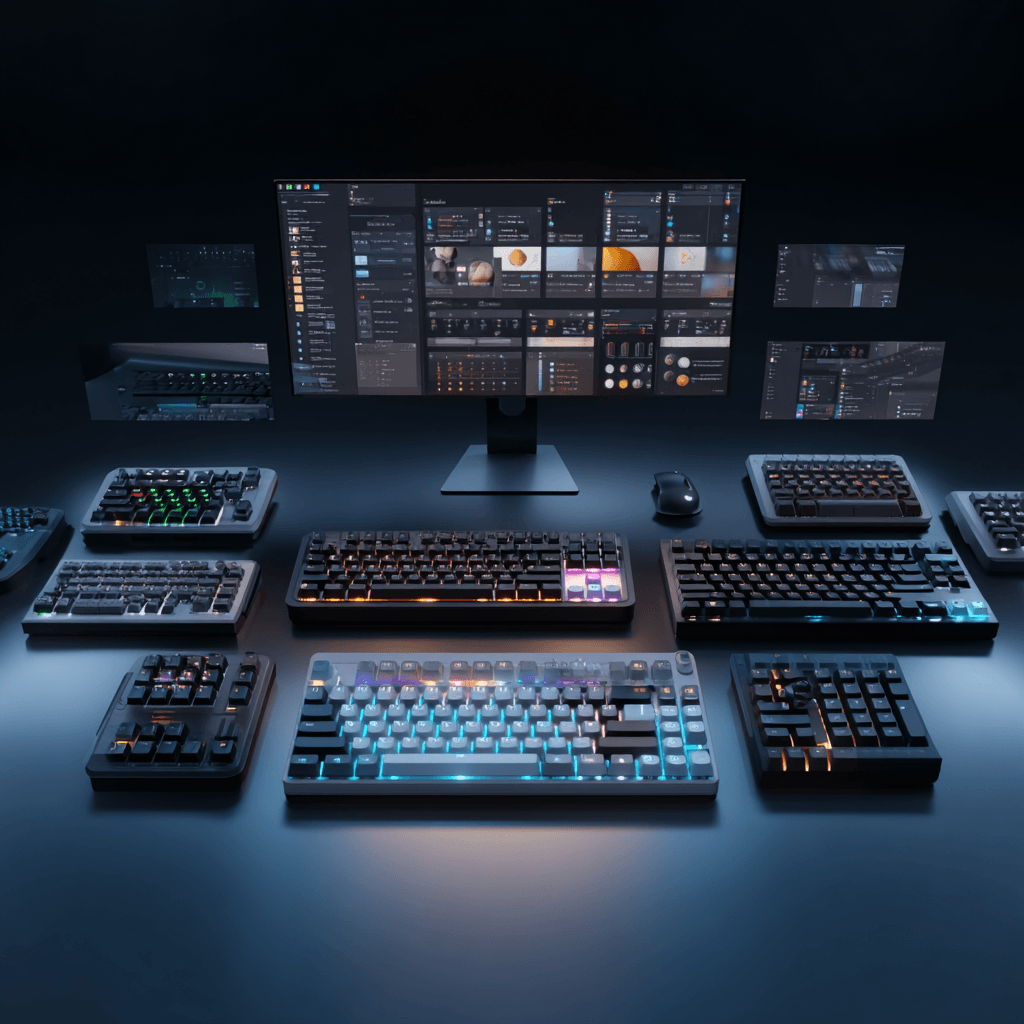 Selección de teclados profesionales con iluminación personalizada y diseño avanzado para programadores, arquitectos, diseñadores y creadores de contenido