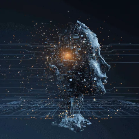 Representación digital de una inteligencia artificial procesando datos masivos, simbolizando la conexión entre IA y big data