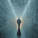 IA agent y gobernanza de IA: futuro autónomo y responsable 6 Persona caminando en un pasillo futurista con circuitos digitales, representación visual de la IA agent y su avance hacia el futuro tecnológico