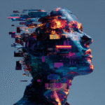 Cuando tus datos se venden como estética 3 Retrato digital con efectos de glitch representando la estetica de los datos
