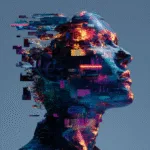 Cuando tus datos se venden como estética 5 Retrato digital con efectos de glitch representando la estetica de los datos