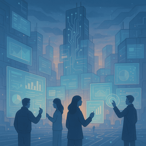 Avances de la IA en 2026 paisaje simbólico de circuitos y aurora