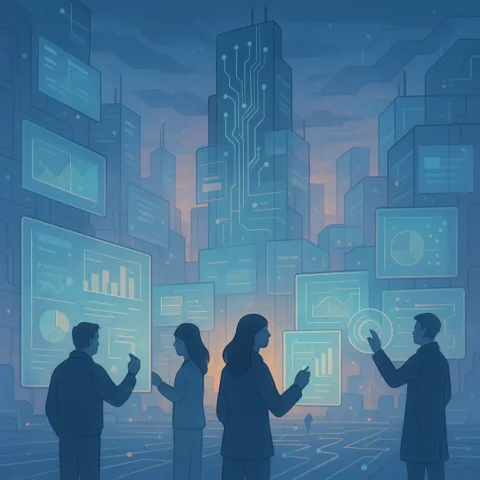 Avances de la IA en 2026 paisaje simbólico de circuitos y aurora