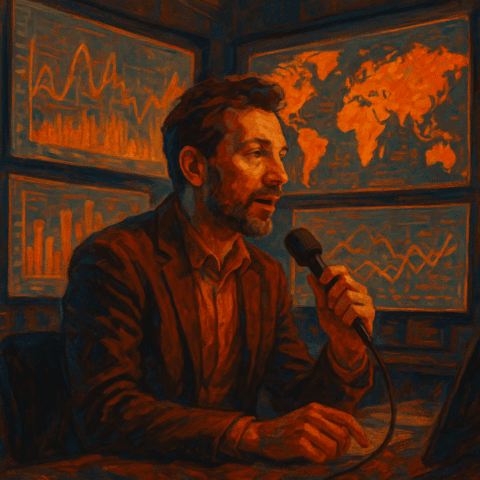 Narrador frente a pantallas ilustrando data storytelling