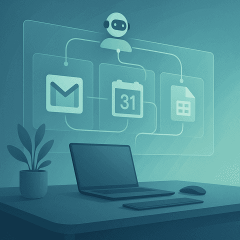 Interfaz de Google Workspace Studio conectando Gmail y Sheets