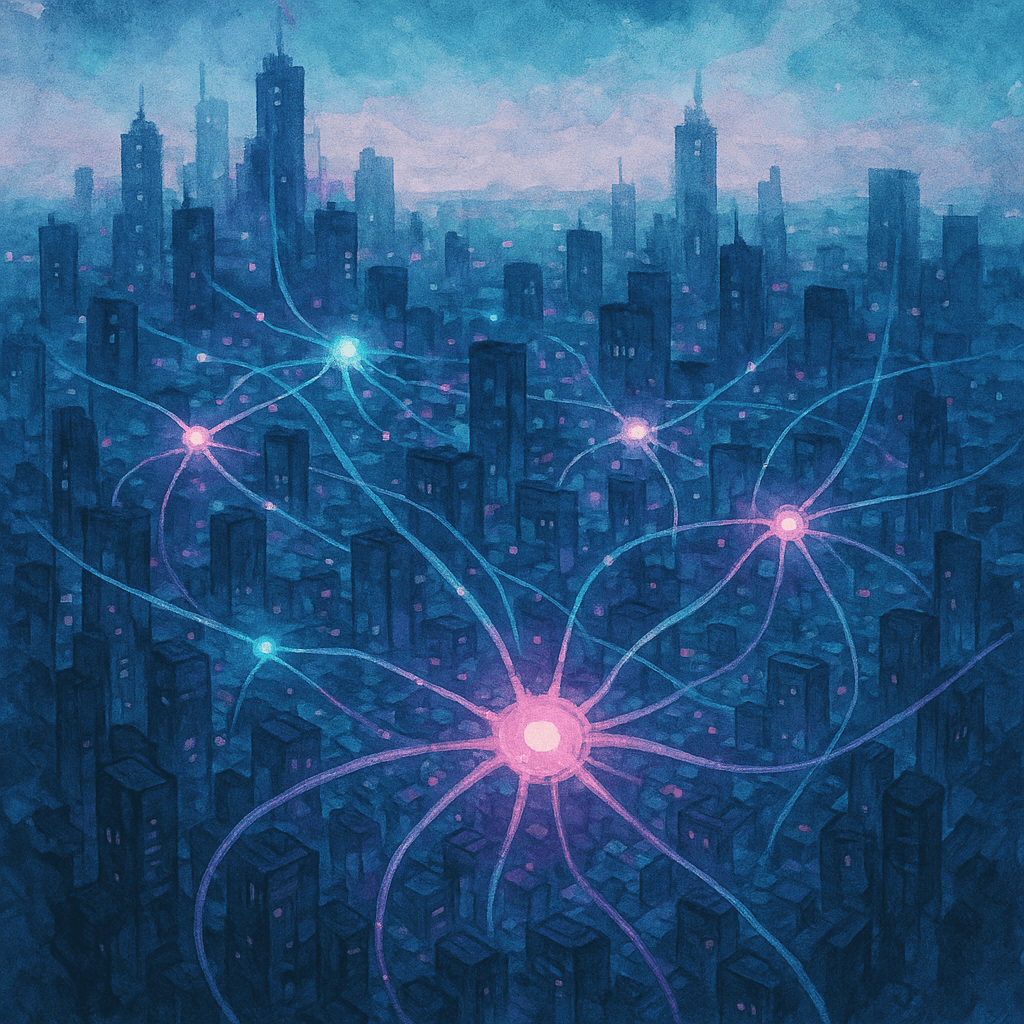 Redes eléctricas inteligentes: qué son, para qué sirven y sus ventajas clave 1 Ciudad conectada por redes eléctricas inteligentes con nodos luminosos