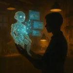 representación artística de agentes IA interactuando con usuarios