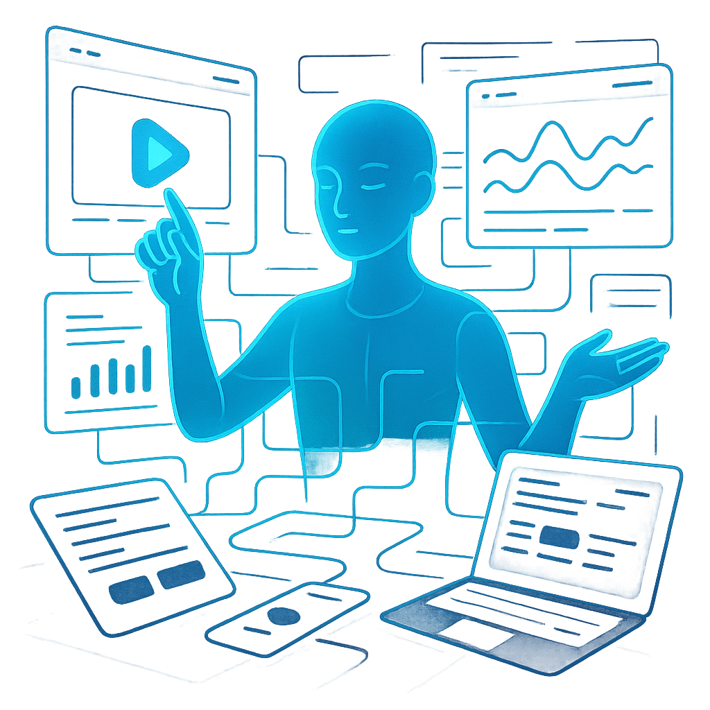 Agentes de IA orquestando tareas digitales en un entorno humano