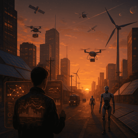 Ciudad futurista mostrando tendencias tecnologicas 2026 en energía y espacio